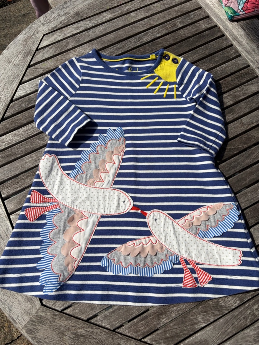 Mini Boden Navy and White Striped Tunic Top with Birds & Sun 2/3 yr